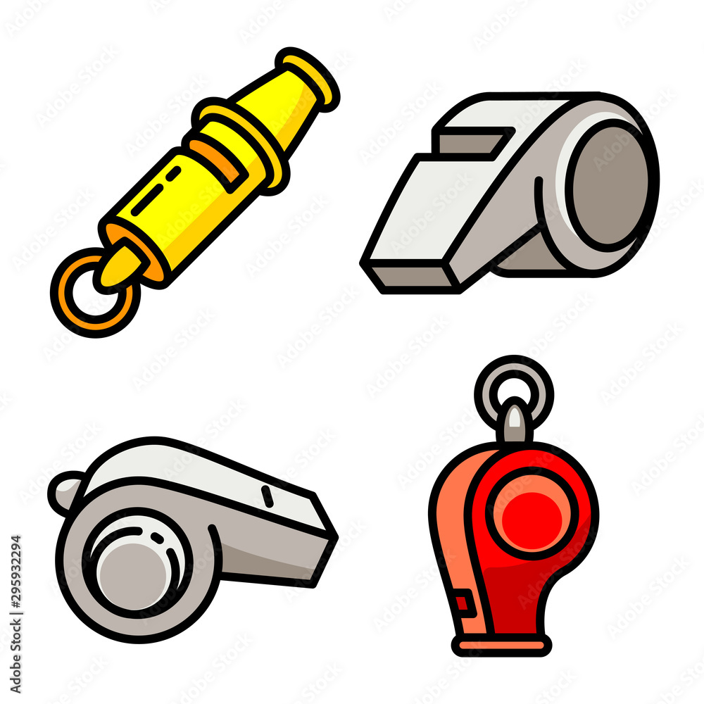 Poster whistle icons set. outline set of whistle vector icons for web design isolated on white background