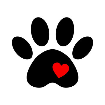 trail of dog with heart isolated on white background. love pet icon logo.