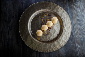 top view on exclusive decorated four spherical sponge biscuits
