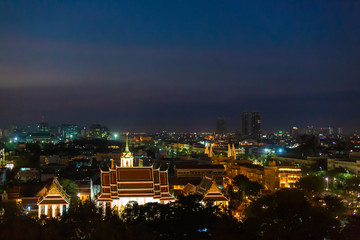 Night view on Bangkok city. night lights on the horizon