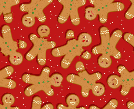 Seamless Holiday gingerbread man pattern. Cute design for Christmas backgrounds, wrapping paper. Holiday baking theme.
