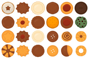 Illustration on theme big set different biscuit, kit colorful pastry cookie