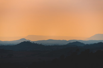 sunset landscape view of mountain and forest