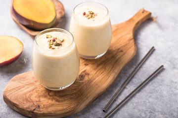 Mango Lassi, yogurt or smoothie. Healthy probiotic  cold summer drink