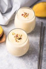 Mango Lassi, yogurt or smoothie. Healthy probiotic  cold summer drink