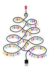 albero di natale costruito con il filo elettrico e lampadine colorate