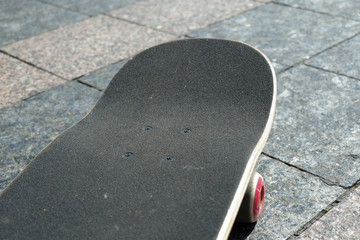 Skateboard in the modern space. Skateboard with copy space.