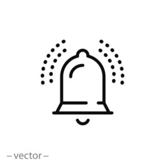 bell push icon, ring alarm, thin line web symbols on white background - editable stroke vector illustration eps 10