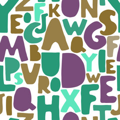 Vector seamless background with colorful letters. Alphabet. Can be used for wallpaper, pattern fills, web page, surface textures, textile print, wrapping paper