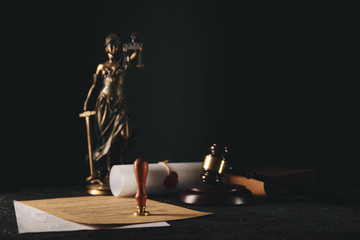 Notary's public pen and stamp on testament and last will. Notary public tools.