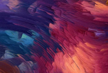 Abstrakte Malerei, Wandkunst, Leinwanddruck, Ölfarbe, moderne Zeichnung, strukturierte Pinselstriche, zeitgenössischer Impressionismus-Stil, warme, ausgefallene Farben, psychedelisches Designmuster, surreale Kunst © Avgustus