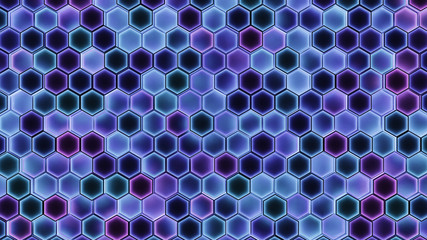 3d render hexagon abstract background in dark theme with blue light