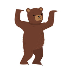 Brown teddy bear standing and dancing vector illustration