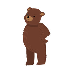 Brown teddy bear standing and feeling thoughtful vector illustration