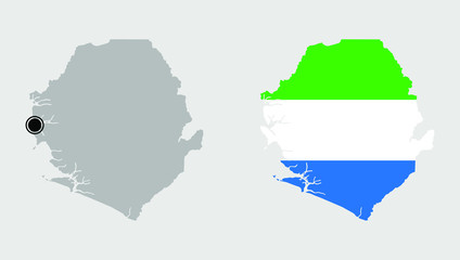 Contour of Sierra Leone in grey and in flag colors