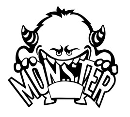 Cute monster icon such logo, EPS10 vector, black and white