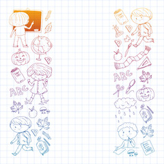 Back to school vector pattern. Education icons for children.