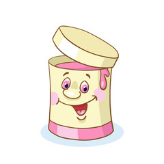 A funny pink paint in a can in cartoon style isolated on white background. Vector illustration.