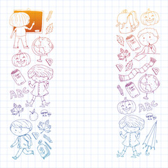 Back to school vector pattern. Education icons for children.