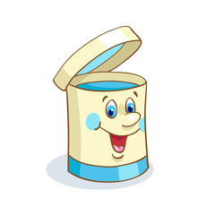 A funny blue paint in a can in cartoon style isolated on white background. Vector illustration.