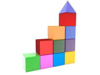 Toy cubes in various colors with roof 