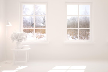Obraz na płótnie Canvas Empty room in white color. Scandinavian interior design. 3D illustration