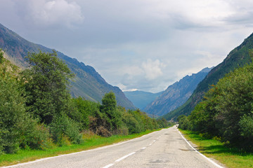 Mountain highway and landscape. North Caucasus travel