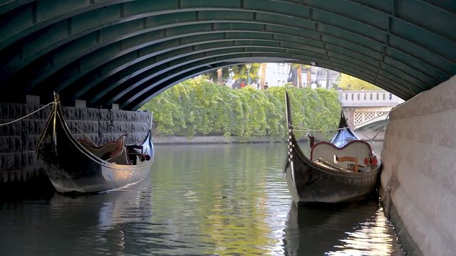 Gondolas Docked Under The Bridge, Eskisehir, Turkey