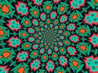 Obraz premium Colorful digital graphic kaleidoscope symmetry mandala style in laser light trial pattern, Tie Dye , spiderweb art abstract background for art projects, banner, business, card, 3D, template