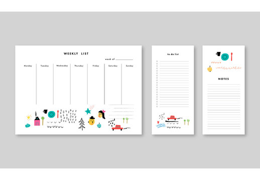 Illsutrative Weekly Planner with Notes and To Do List Layouts