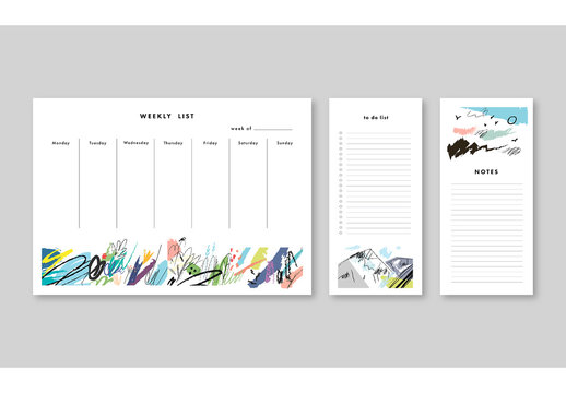 Illsutrative Weekly Planner with Notes and To Do List Layouts
