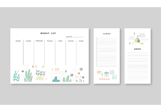 Illsutrative Weekly Planner with Notes and To Do List Layouts