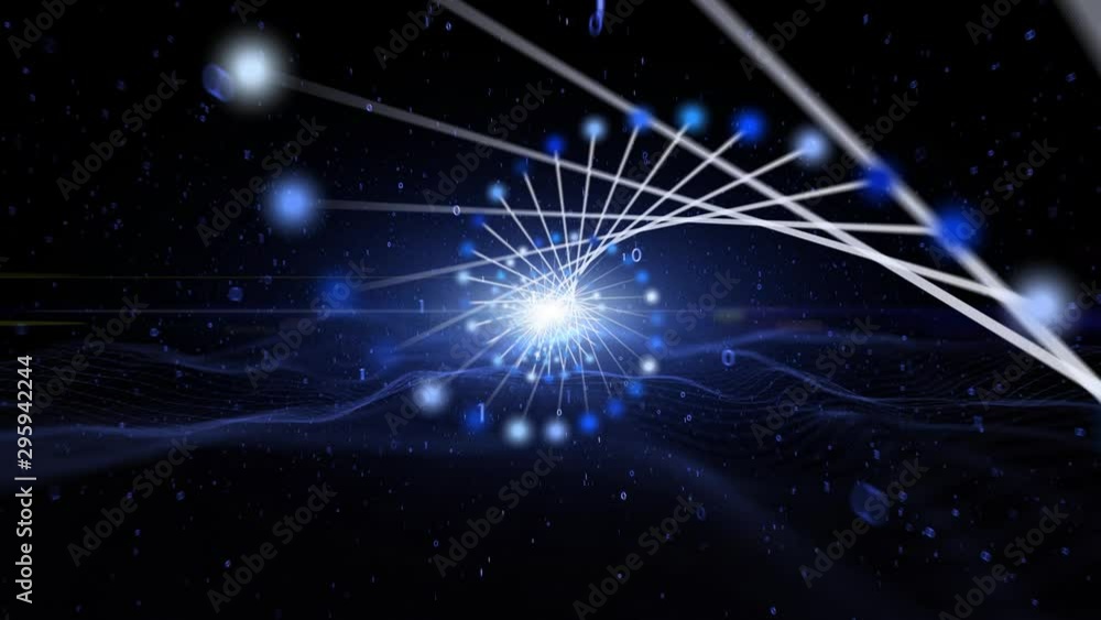 Poster abstract dna structure with lines and dots in digital computer cyberspace network.