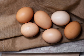 Hen organic eggs. Heathy eating ingredients from domestic chicken.