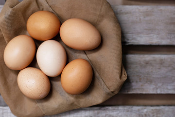 Hen organic eggs. Heathy eating ingredients from domestic chicken.