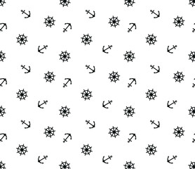anchor and steering wheel pattern seamless. sea, marine background, wallpaper texture