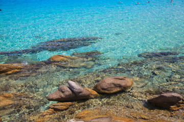 Obraz premium Rocky Beach Landscape Turquoise Color Sea Water Greece