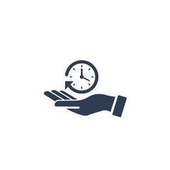 Hand. Clock. Arrow. Vector icon on a white background.
