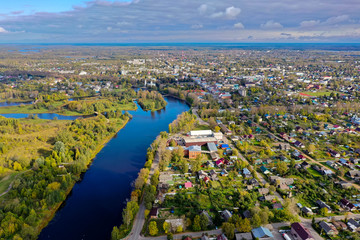 Small town from above. Small town aerial.