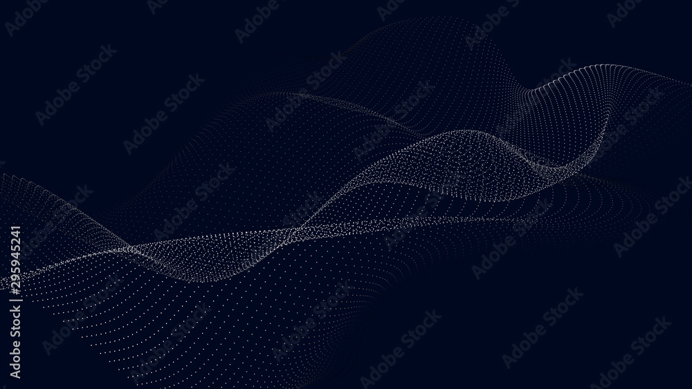Poster Abstract digital wave of particles. Futuristic point wave. Technology background vector. Vector illustration