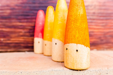 Toys to develop the imagination and creativity of children with unstructured play, pieces of colored wood.