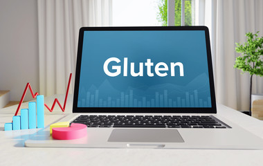Gluten – Business/Statistik. Laptop im Büro mit Begriff auf dem Monitor. Finanzen/Wirtschaft.