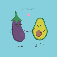 Cute cartoon vegetables couple. Funny food illustration.