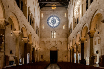Interior of the main nave of the Cathedral Basilica of San Sabino in Bari.