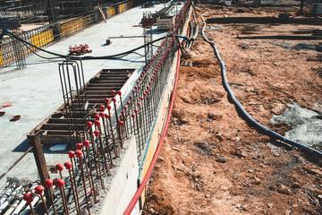Formwork of the foundations of a building under construction.