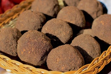 Belper knoll cheese is sold in the street food market during the agricultural festival.