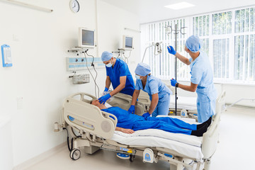 profession, people, health care, reanimation and medicine concept - group of medics or doctors...
