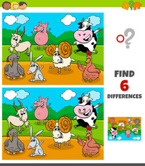 differences game with funny farm animal characters