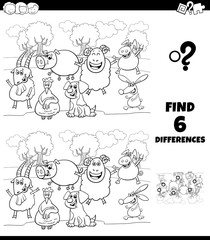 differences coloring game with farm animal characters