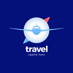 Vector Compass Aircraft or airplane Travel Unique Creative Logo. Design Illustration with plane